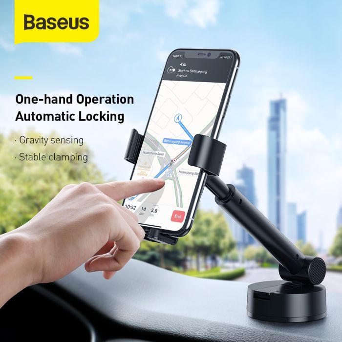 Універсальний автотримач Baseus 4.7-6.5" Gravity Simplism (на присоску) black (SUYL-JY01) зображення 7