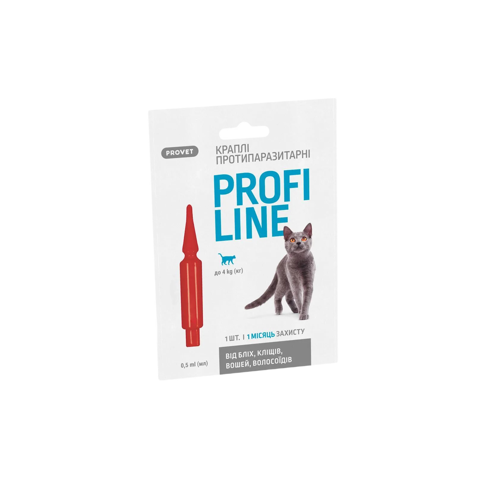 Капли для животных ProVET Profiline инсектоакарицид для кошек до 4 кг 4/0.5 мл (4823082431113)
