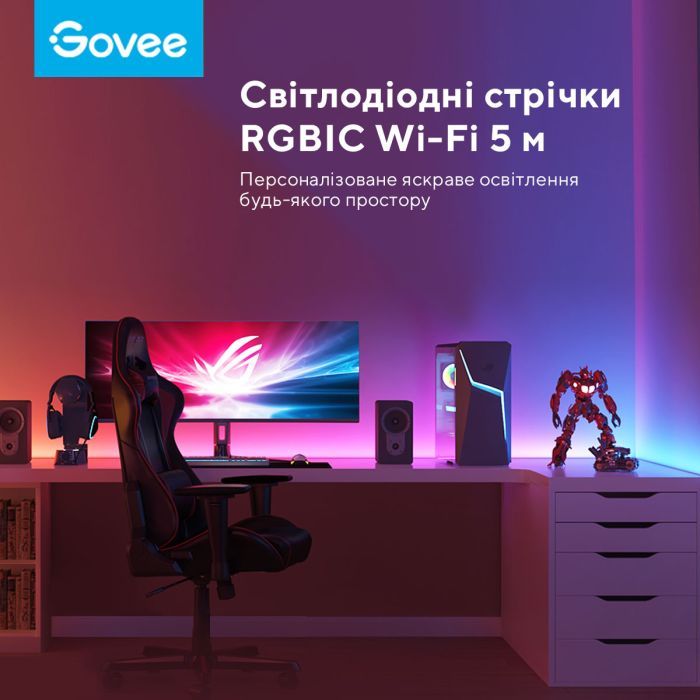 Світлодіодна стрічка Govee RGBIC Basic Wi-Fi + Bluetooth LED Strip Light 5м Білий (H618A3D1) зображення 5