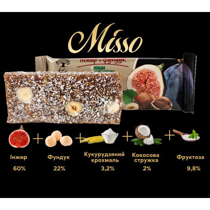Батончик Misso Fitbar Инжир и фундук 30 г (4820232570296) изображение 3