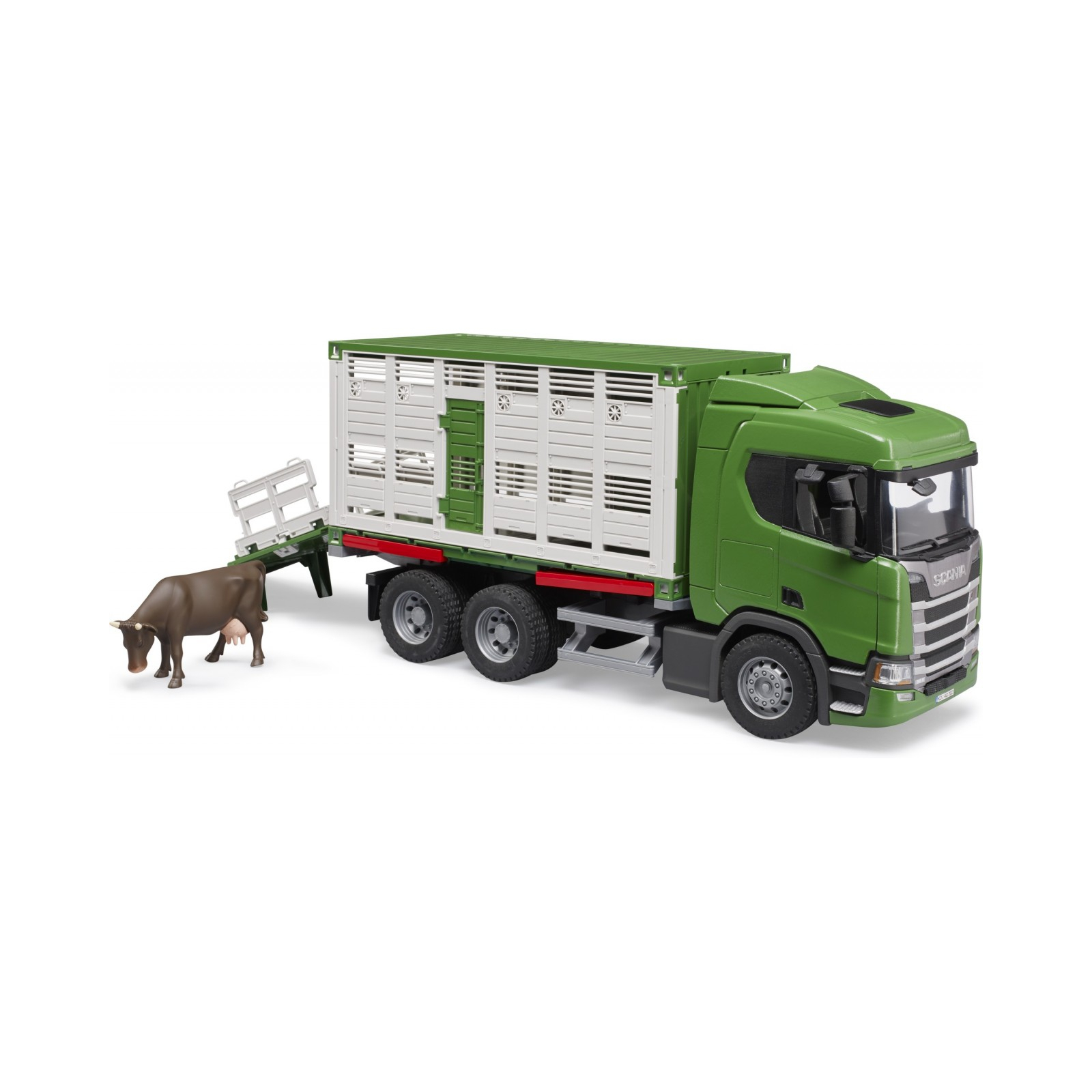 Спецтехніка Bruder Scania Super 560R для перевезення тварин 1:16 з коровою (03548) зображення 4