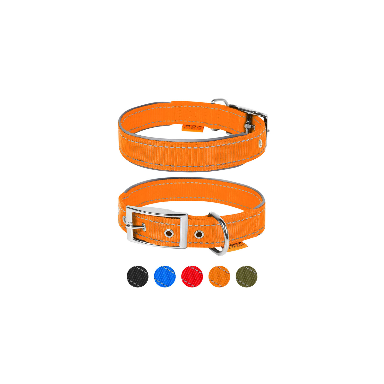 Ошейник для животных Dog Extreme двойной со светоотражающей вставкой Ш 40 мм Д 60-72 см оранжевый (64544)