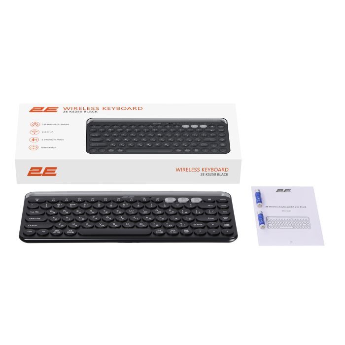 Клавіатура 2E KS250 Wireless USB/Bluetooth UA Black (2E-KS250WBK_UA) зображення 10
