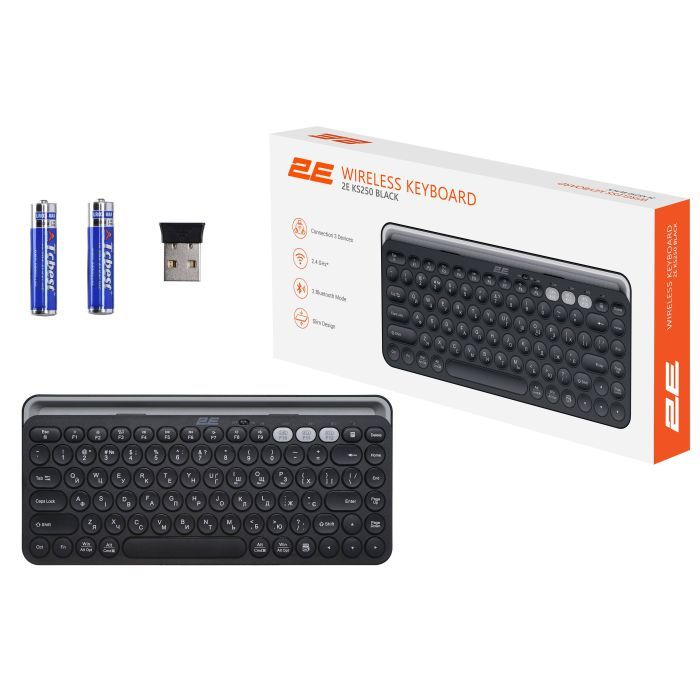 Клавіатура 2E KS250 Wireless USB/Bluetooth UA Black (2E-KS250WBK_UA) зображення 9