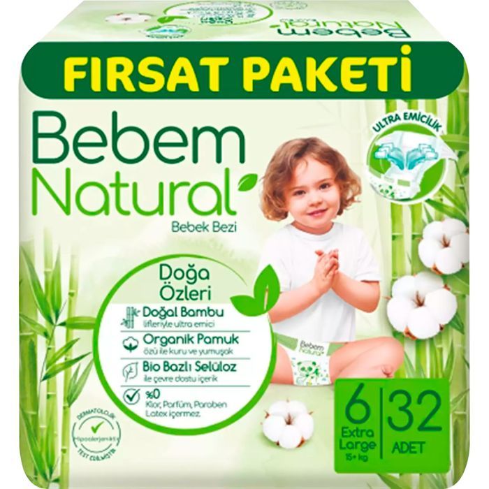 Подгузники Bebem Natural 6 Extra large 15+ кг 32 шт (8690536831982)