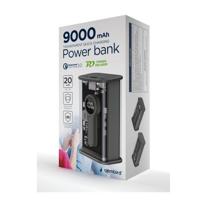 Батарея універсальна Gembird 9000mAh, QC3.0, Transparent (PB09-TQC3-01) зображення 5