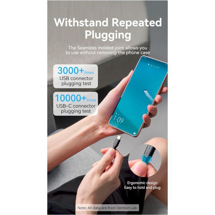 Дата кабель USB 2.0 AM to USB-C 0.5m 3A 18W PVC Vention (CTHBD) зображення 10