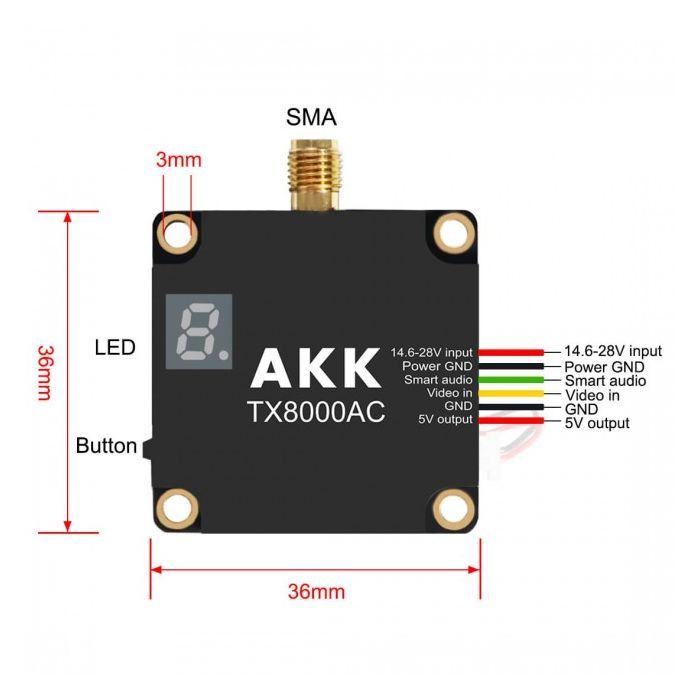 Видеопередатчик (VTX) AKK Ultra Long Range 8W 4.9G-6G 96CH (TX8000AC) изображение 6