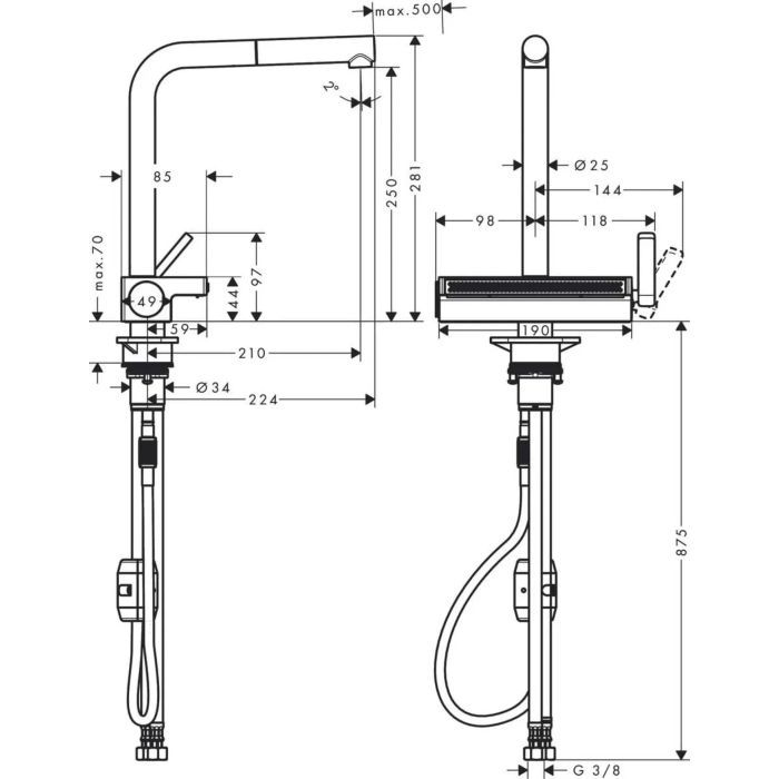 Смеситель Hansgrohe Aquno Select M81 , 21 см, чорний матовий (73836670) изображение 4
