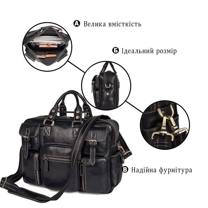 Сумка Vintage Из натуральной кожи Черная (14204) изображение 4