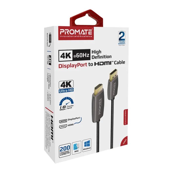 Кабель мультимедійний DisplayPort M to HDMI M 2.0m Promate (prolink-dp200.black) зображення 2