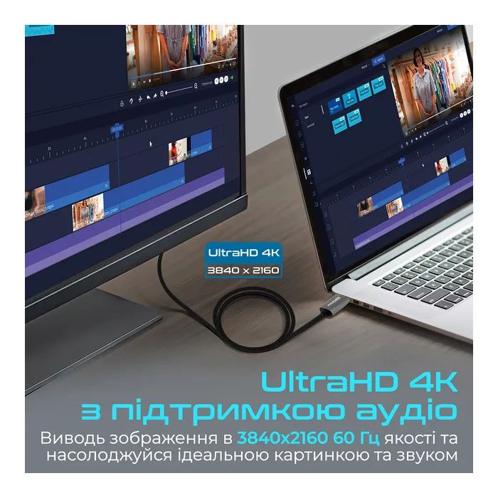 Кабель мультимедійний DisplayPort M to HDMI M 2.0m Promate (prolink-dp200.black) зображення 3
