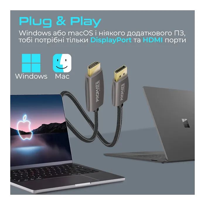 Кабель мультимедійний DisplayPort M to HDMI M 2.0m Promate (prolink-dp200.black) зображення 7