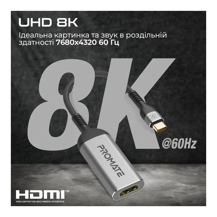 Адаптер USB-C to HDMI medialink-8k.grey Promate (medialink-8k.grey) изображение 3