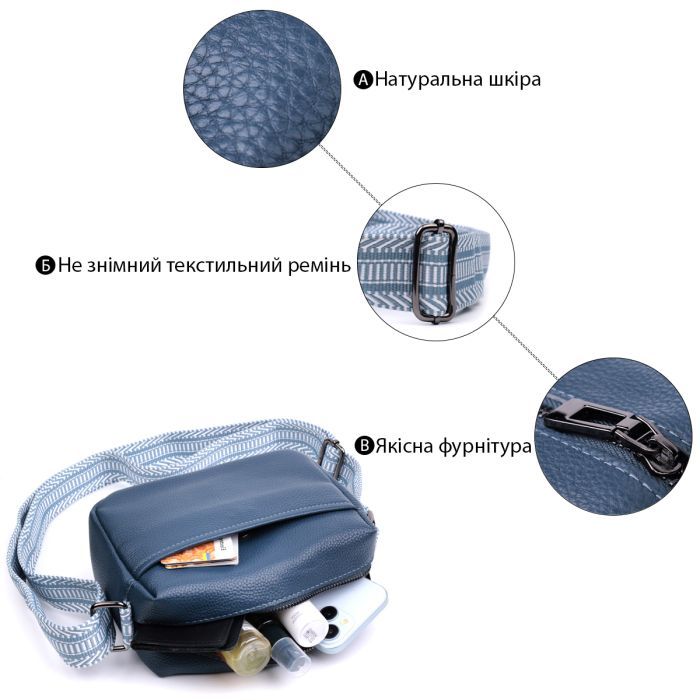 Сумка Vintage Из натуральной кожи Синяя (22605) изображение 4