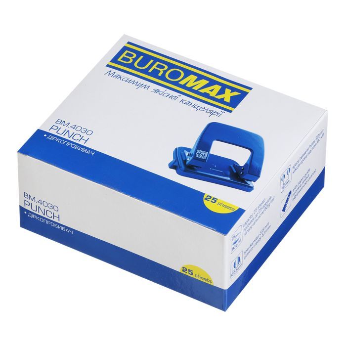 Дырокол Buromax металлический, до 25 листов, 122 х 108 х 54 мм, синий (BM.4030-02) изображение 7