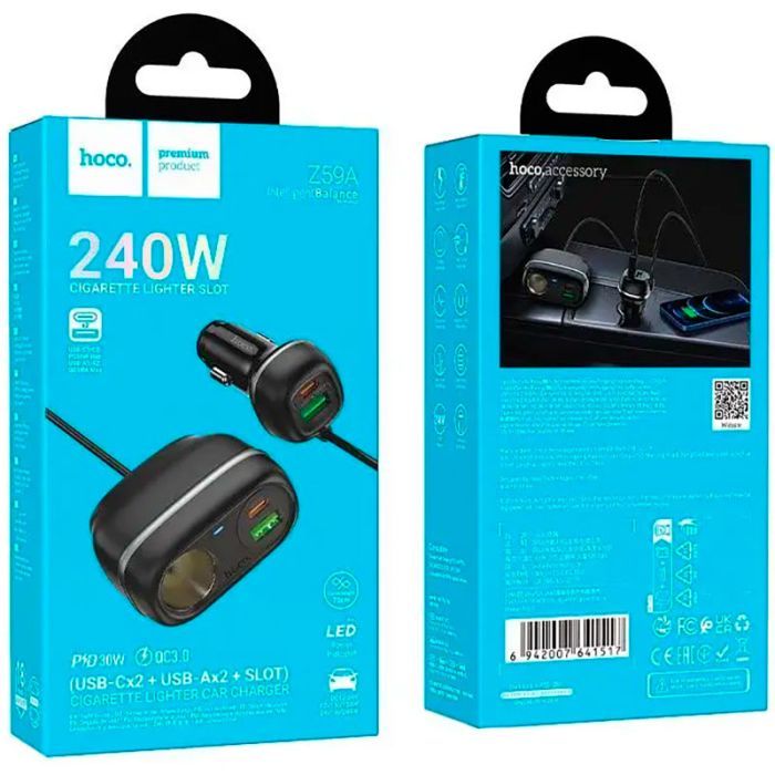 Зарядний пристрій HOCO HOCO Z59A Rank 96W 2xUSB + 2xUSB Black (6942007641517) зображення 6