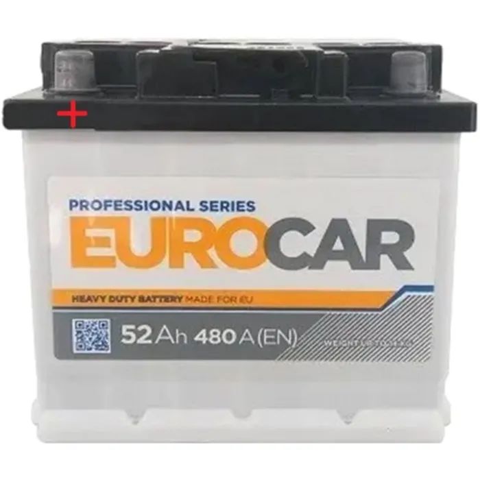 Аккумулятор автомобильный EUROCAR 6СТ-52АЗ (1) (+/-) (L1) 480А 12V (E)