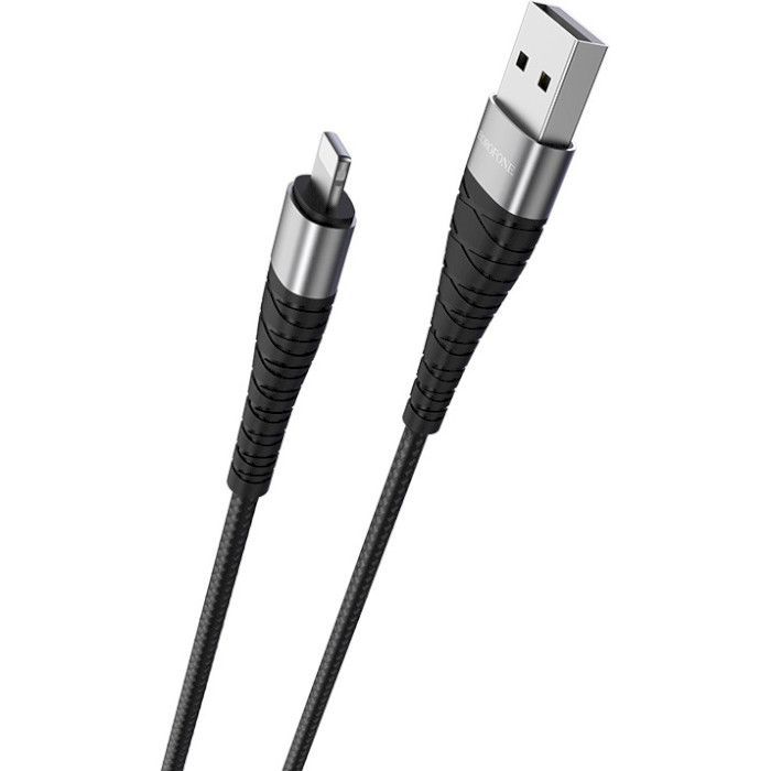 Дата кабель USB 2.0 AM to Lightning 1.0m 2.4A nylon BX32 black BOROFONE (6931474710413) изображение 2