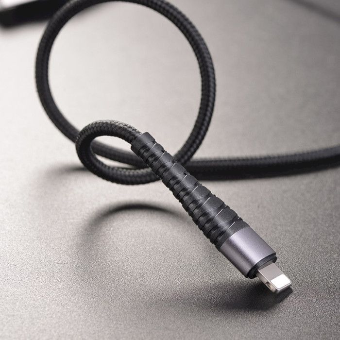 Дата кабель USB 2.0 AM to Lightning 1.0m 2.4A nylon BX32 black BOROFONE (6931474710413) изображение 5