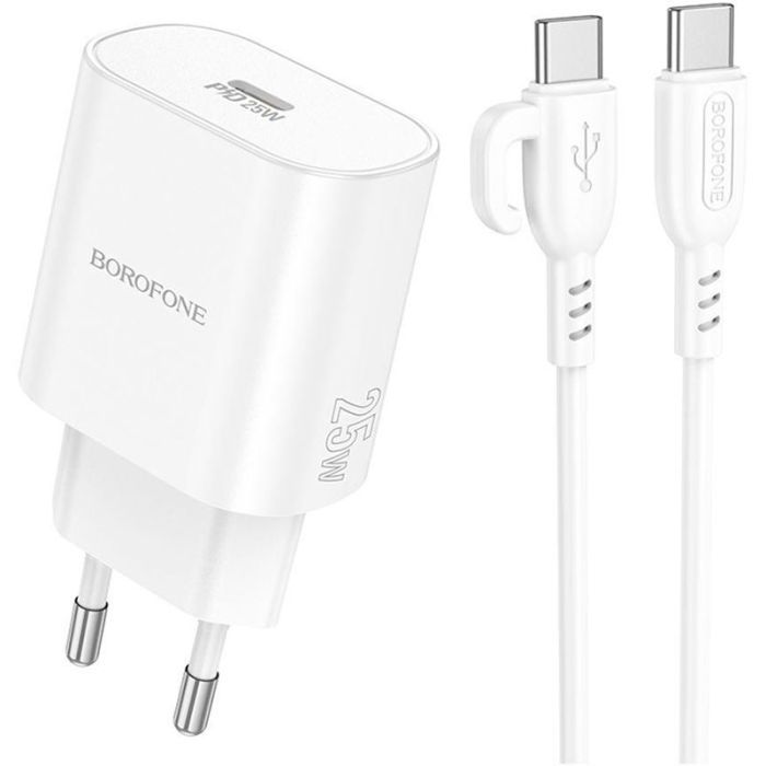 Зарядное устройство BOROFONE BA82A Platinum USB-C PD25W + cable USB-C to USB-C White (6941991112270)