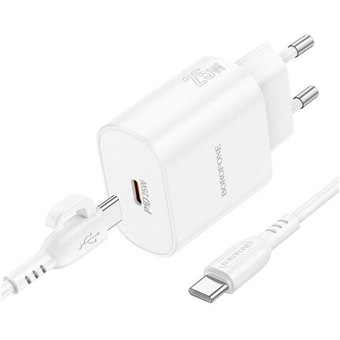 Зарядное устройство BOROFONE BA82A Platinum USB-C PD25W + cable USB-C to USB-C White (6941991112270) изображение 2