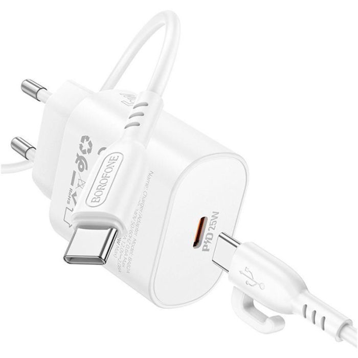 Зарядное устройство BOROFONE BA82A Platinum USB-C PD25W + cable USB-C to USB-C White (6941991112270) изображение 5