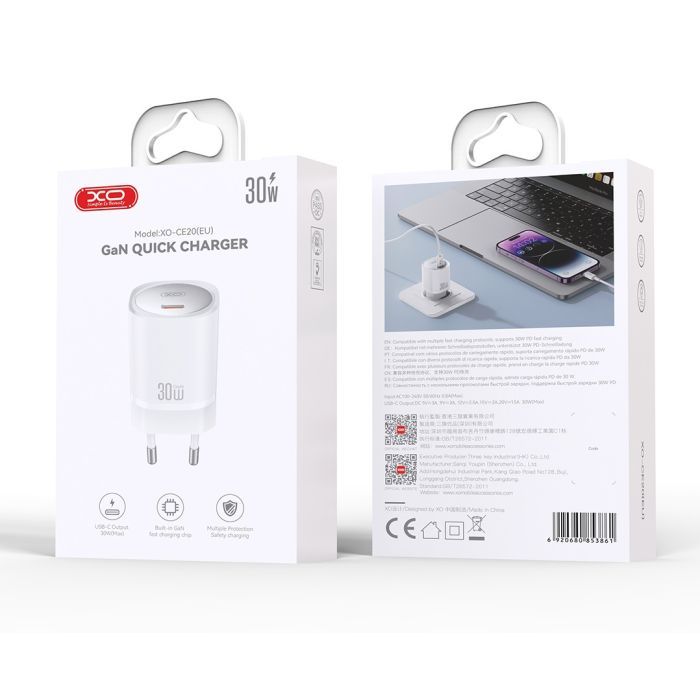 Зарядний пристрій XO CE20 33W USB-C PD30W/PPS33W White (CE20_White) зображення 2