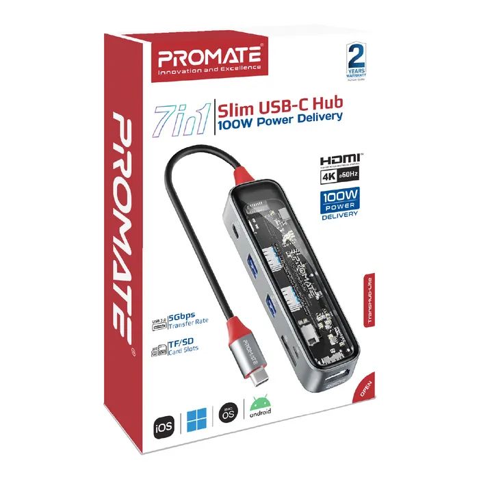 Концентратор Promate USB-C 7-in-1 Promate transhub-lite (transhub-lite) изображение 9