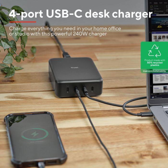 Зарядное устройство Trust Maxo 4xUSB-C PD240W GaN Black (25413_TRUST) изображение 2