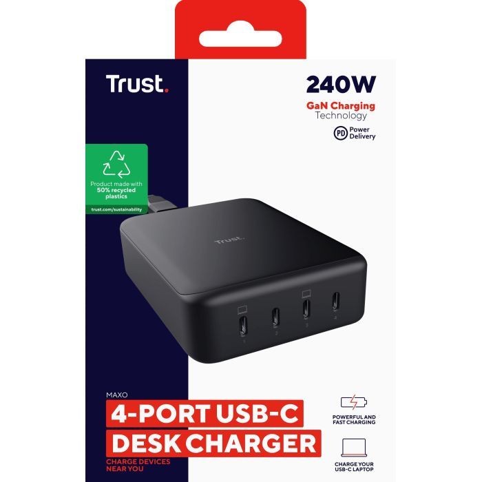 Зарядное устройство Trust Maxo 4xUSB-C PD240W GaN Black (25413_TRUST) изображение 7