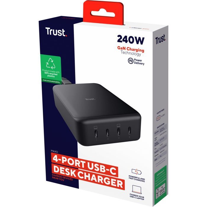 Зарядное устройство Trust Maxo 4xUSB-C PD240W GaN Black (25413_TRUST) изображение 8