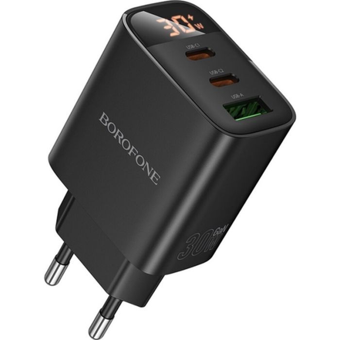 Зарядное устройство BOROFONE BA98A 2xUSB-C PD30W + 1xUSB 18W digital display black (6941991120510)