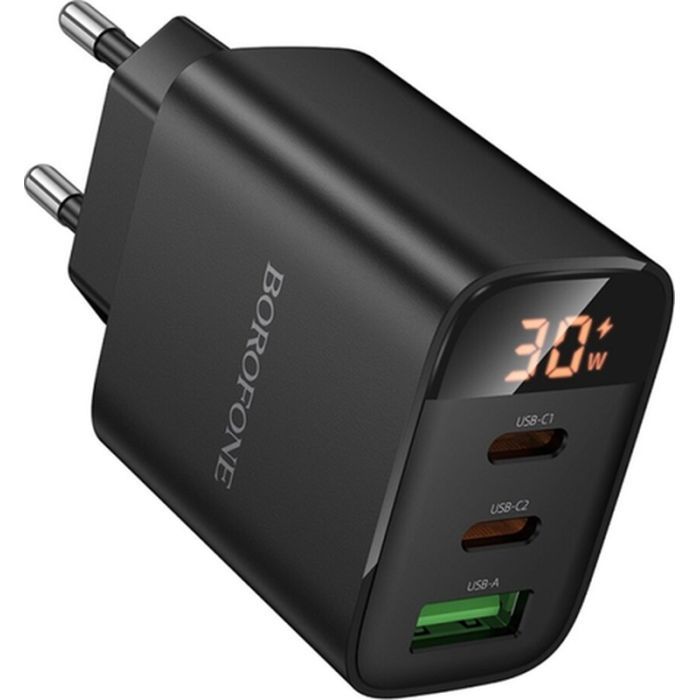 Зарядное устройство BOROFONE BA98A 2xUSB-C PD30W + 1xUSB 18W digital display black (6941991120510) изображение 3