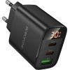 Зарядное устройство BOROFONE BA98A 2xUSB-C PD30W + 1xUSB 18W digital display black (6941991120510) изображение 3