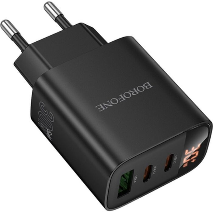Зарядное устройство BOROFONE BA98A 2xUSB-C PD30W + 1xUSB 18W digital display black (6941991120510) изображение 4