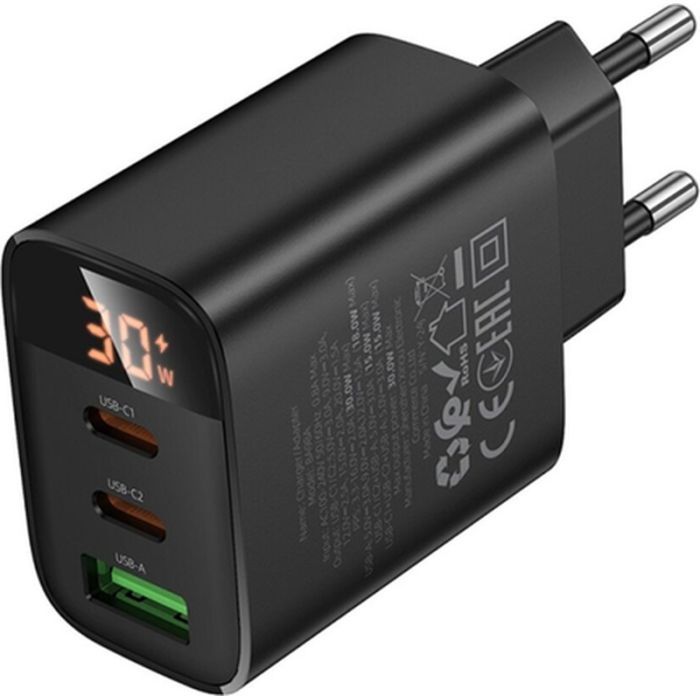 Зарядное устройство BOROFONE BA98A 2xUSB-C PD30W + 1xUSB 18W digital display black (6941991120510) изображение 6
