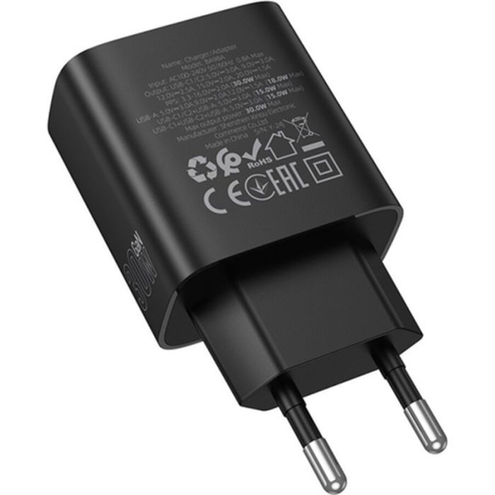 Зарядное устройство BOROFONE BA98A 2xUSB-C PD30W + 1xUSB 18W digital display black (6941991120510) изображение 7
