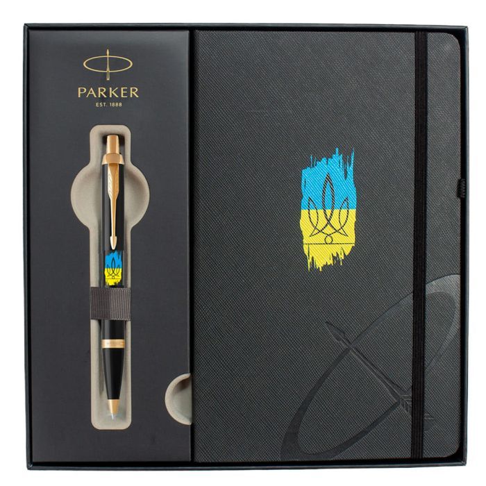 Ручка кулькова Parker IM 17 UKRAINE Black GT BP Тризуб фігурний на тлі прапора + блокнот+подар.упаковка GIFT24 (22032b24_T1026u) зображення 2