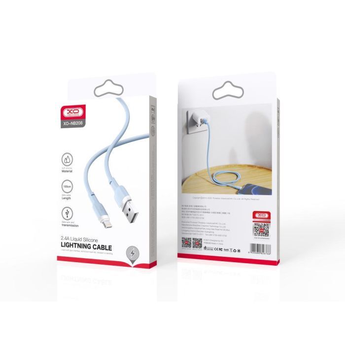 Дата кабель USB 2.0 AM to Lightning 1.0m 2.1A silicone black XO (NB208-L-1-BK) изображение 3