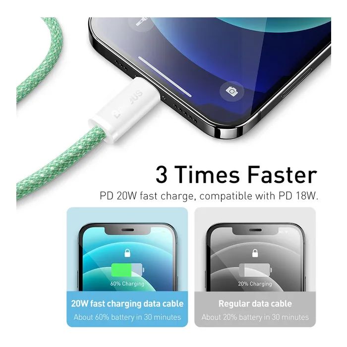 Дата кабель USB-C to Lightning 2.0m 20W purple Baseus (CALD000105) изображение 3