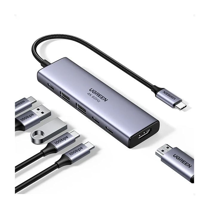 Концентратор Ugreen USB-C to HDMI + 2xUSB 3.2 + 2xUSB-C 3.2 + PD CM511 gray (35999) изображение 2 Концентратор Ugreen USB-C to HDMI + 2xUSB 3.2 + 2xUSB-C 3.2 + PD CM511 gray (35999) изображение 2