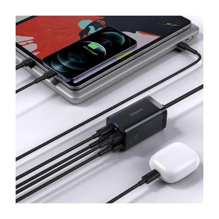 Зарядний пристрій Baseus 2xUSB-C 65W + 2xUSB GaN + cable USB-C to USB-C 100W 1.0m black (CCGP040101) зображення 10