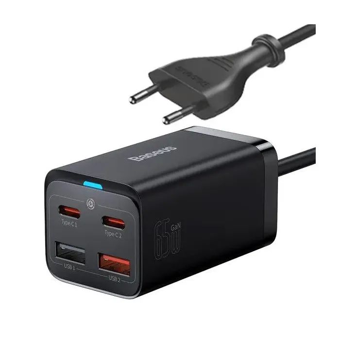Зарядний пристрій Baseus 2xUSB-C 65W + 2xUSB GaN + cable USB-C to USB-C 100W 1.0m black (CCGP040101)