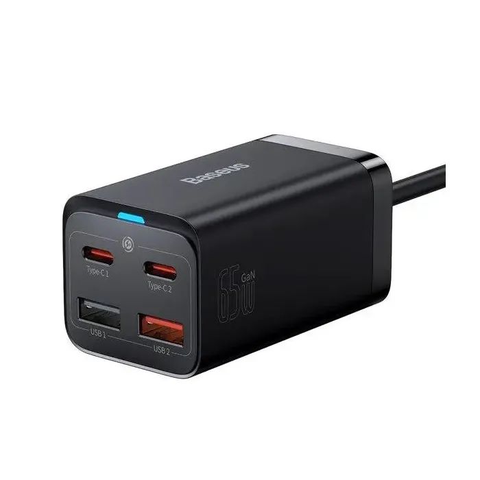 Зарядний пристрій Baseus 2xUSB-C 65W + 2xUSB GaN + cable USB-C to USB-C 100W 1.0m black (CCGP040101) зображення 2