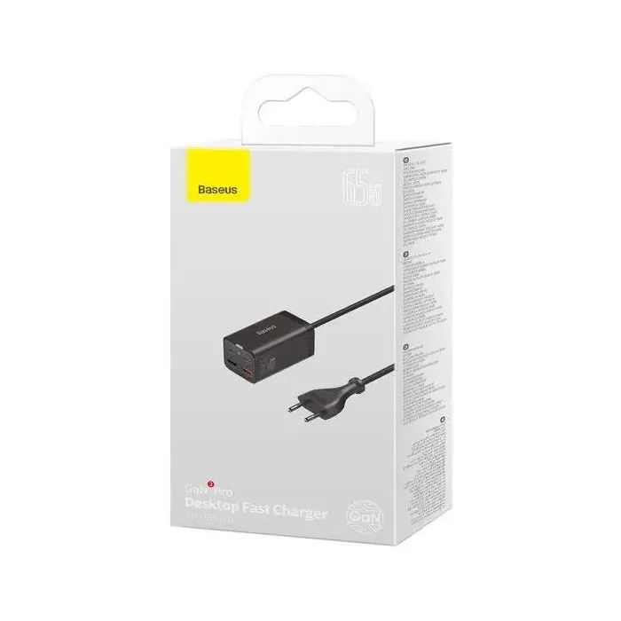 Зарядний пристрій Baseus 2xUSB-C 65W + 2xUSB GaN + cable USB-C to USB-C 100W 1.0m black (CCGP040101) зображення 6