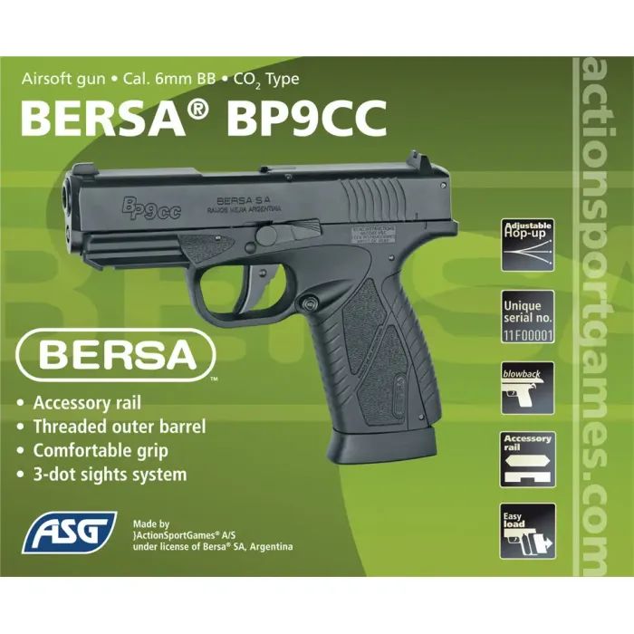 Страйкбольний пістолет ASG Bersa BP9CC Blowback CO2 (17308) зображення 6