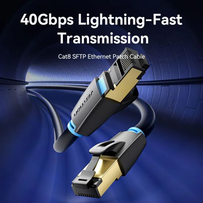 Патч-корд 15м, S/FTP cat 8 RJ-45 black Vention (IKABN) зображення 2
