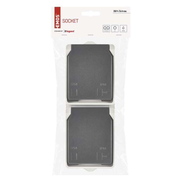 Розетка EMOS вертикальна зовнішня IP44 Сіро-чорна (A1396.3) зображення 4
