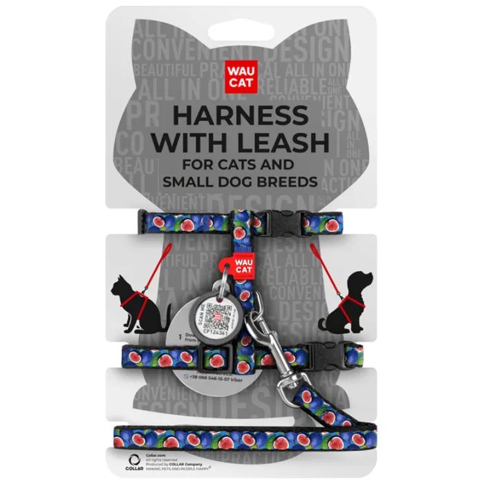 Шлея для котів Waucat Nylon з QR паспортом "Інжир" пластиковий фастекс (329-4053)